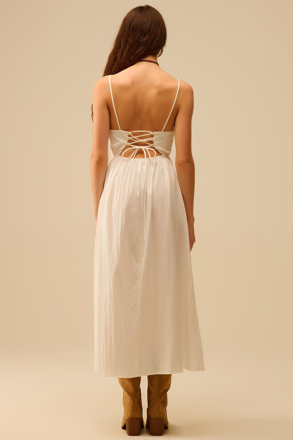 Maxi abito bianco con palme ricamate