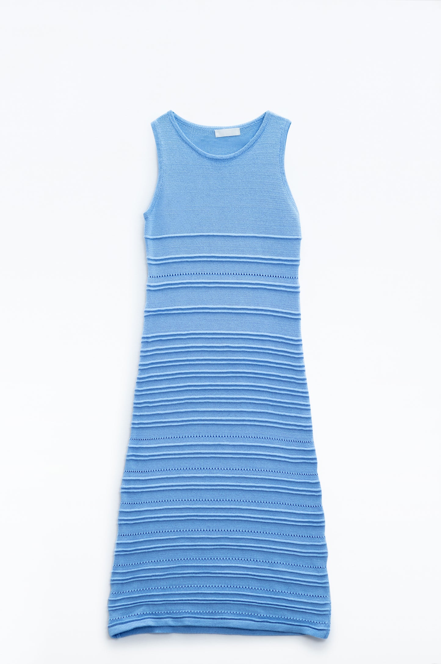 Q2 Maxi abito blu in maglia senza maniche all'uncinetto
