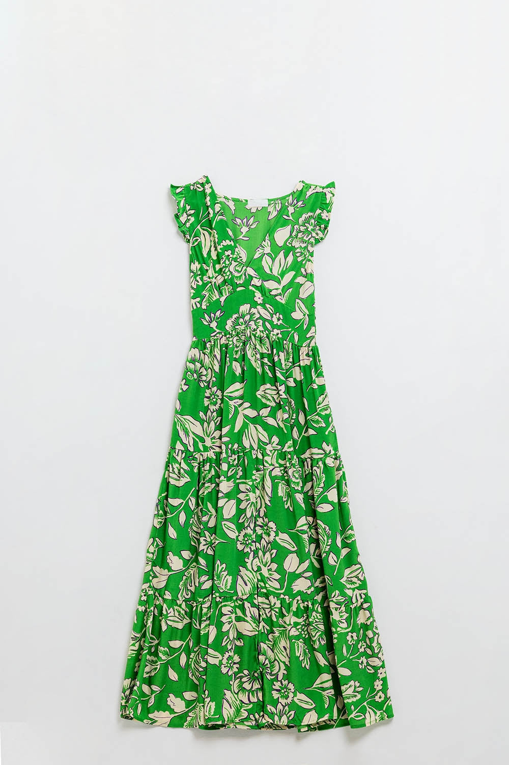 Maxi abito con stampa floreale in vita in verde