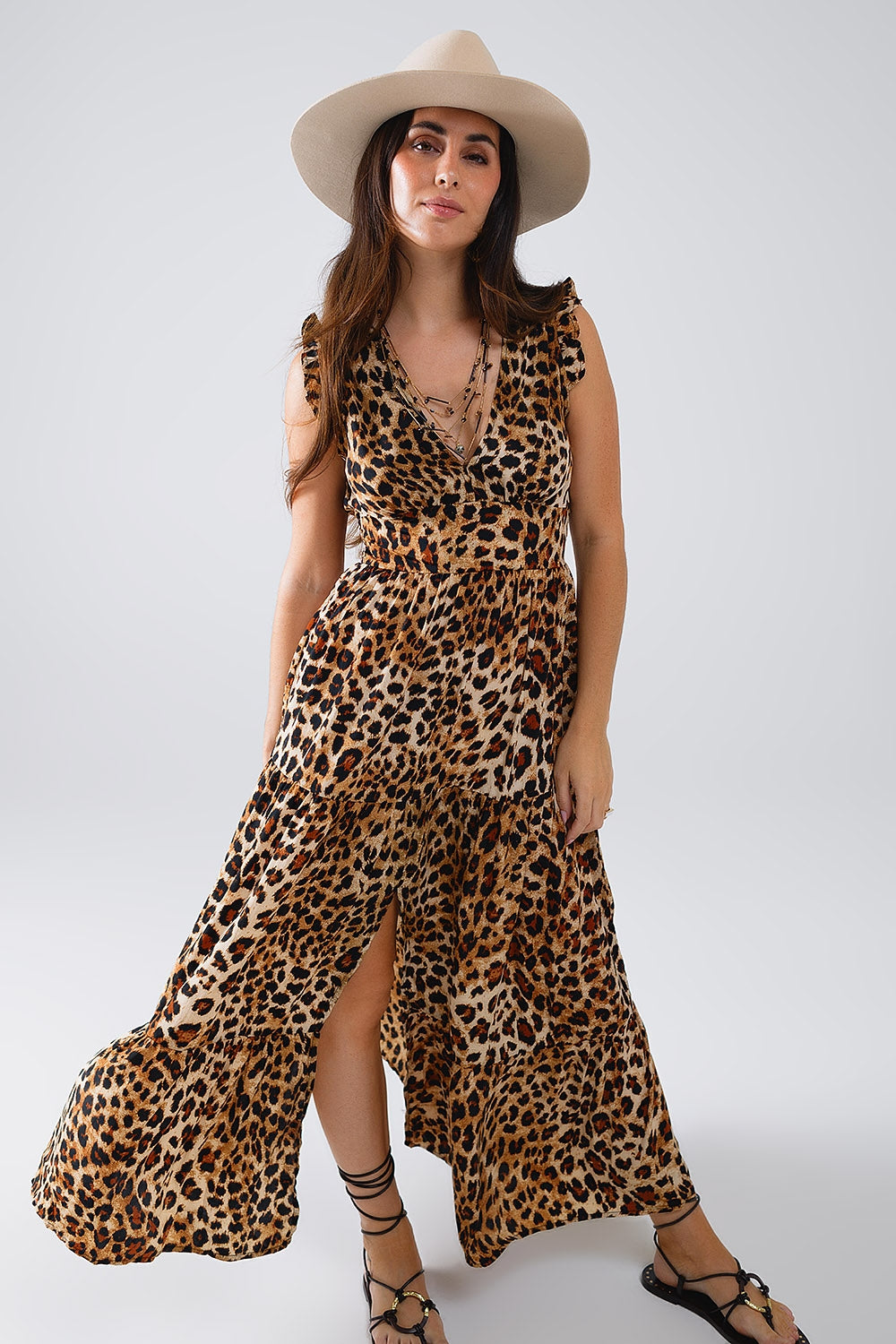 Maxi abito con stampa leopardata in vita