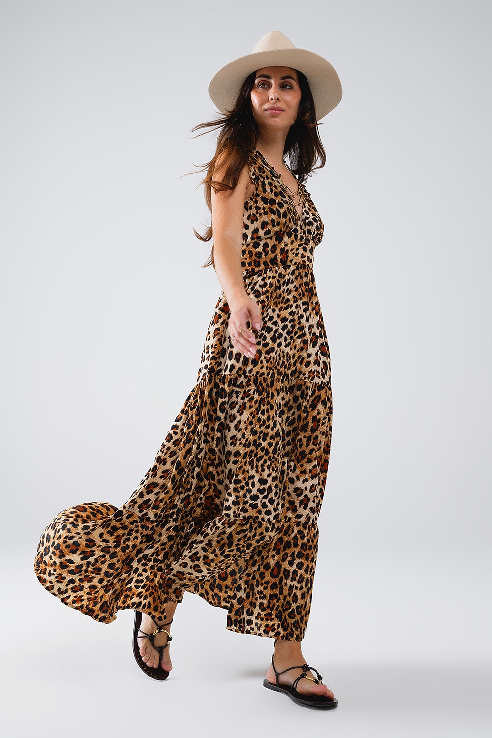 Maxi abito con stampa leopardata in vita