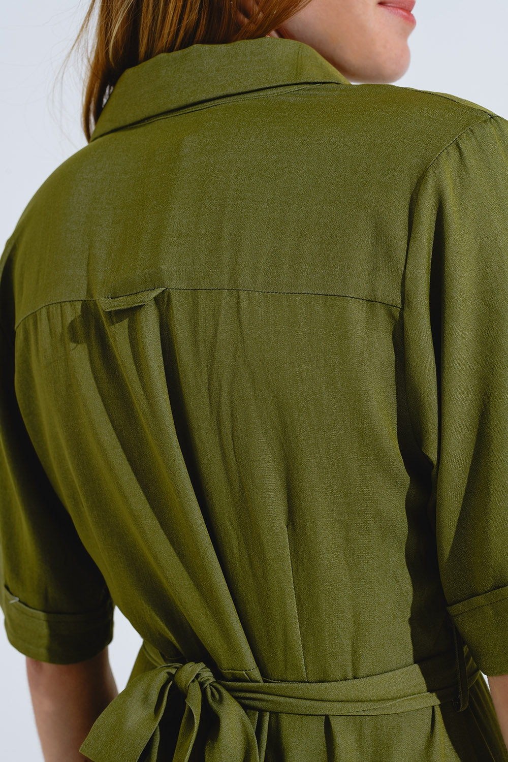 Maxi camicia verde con colletto a polo