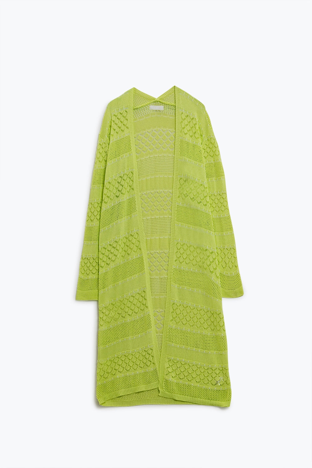 Q2 Maxi cardigan all'uncinetto in lime con maniche lunghe
