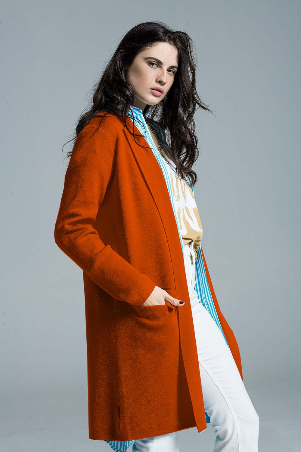 Maxi cardigan con collo oversize in arancione