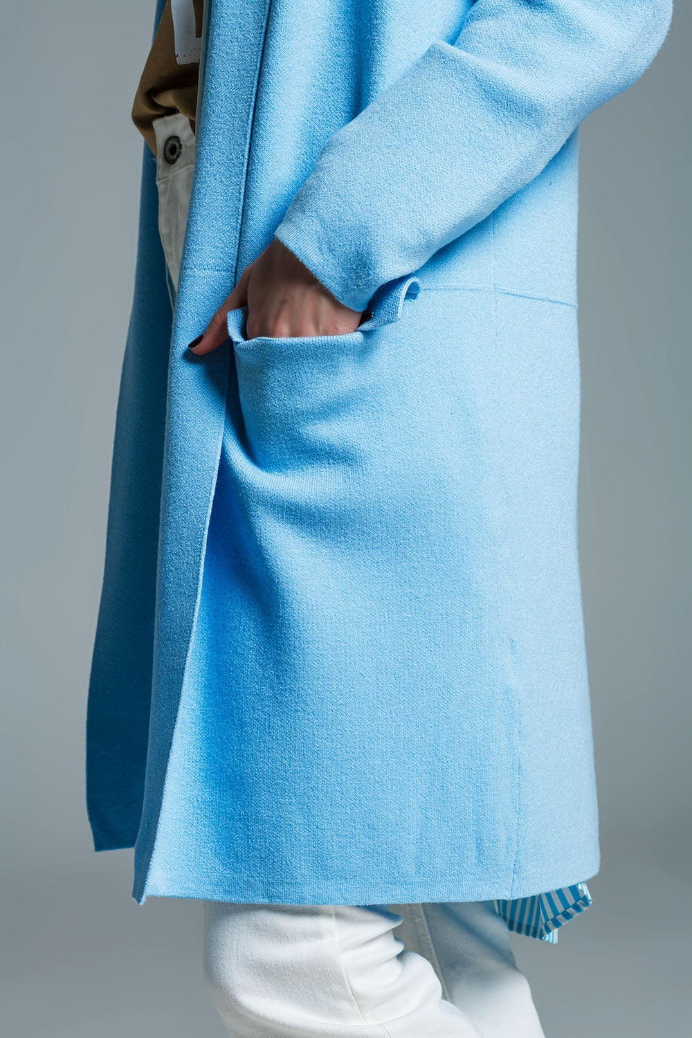 Maxi cardigan con collo oversize in blu baby