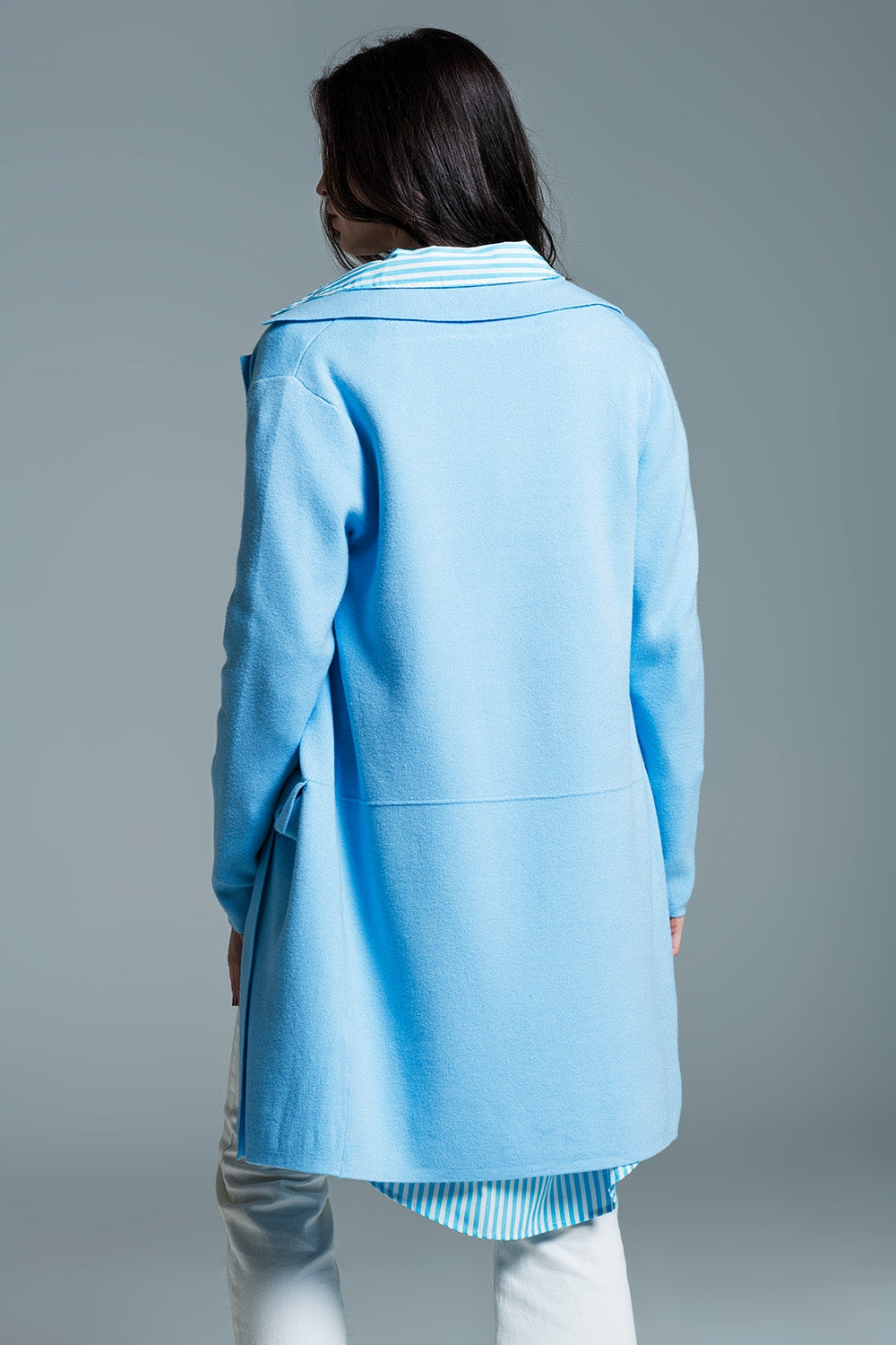 Maxi cardigan con collo oversize in blu baby