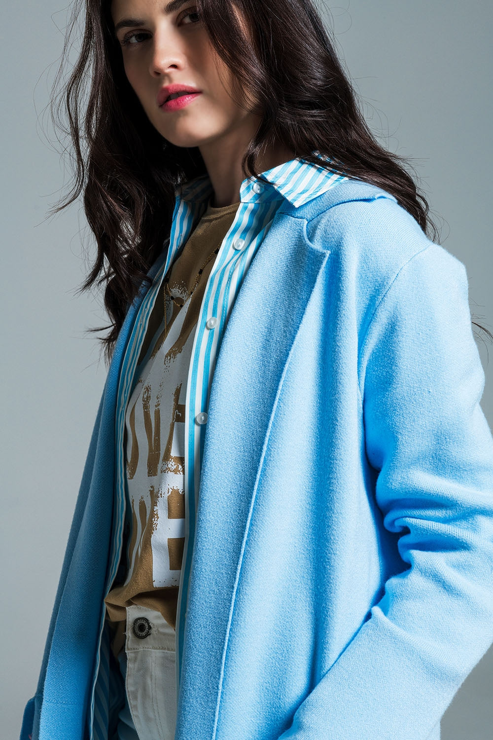 Maxi cardigan con collo oversize in blu baby