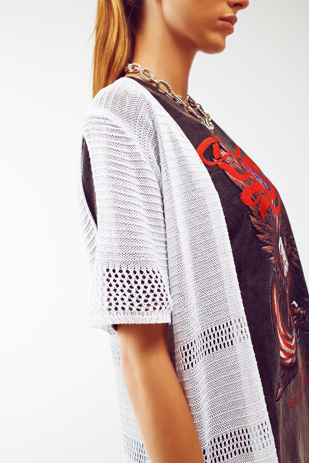 Maxi cardigan in maglia in bianco