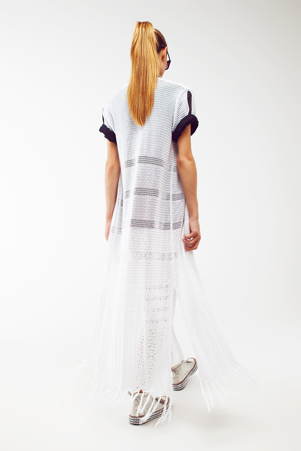 Maxi cardigan in maglia in bianco
