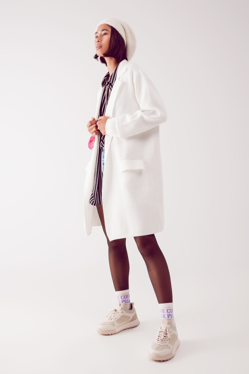 Maxi cardigan panna con colletto