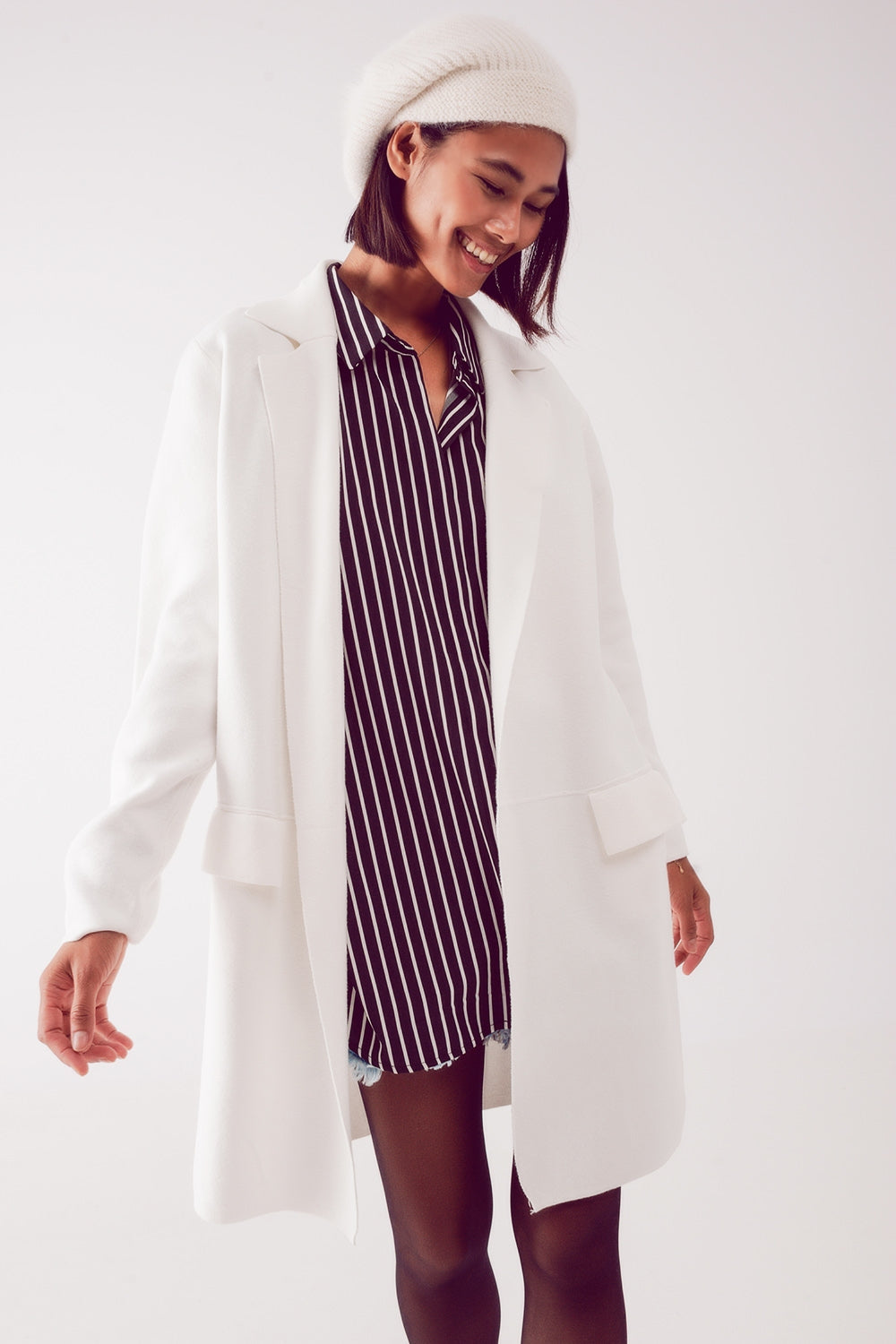 Maxi cardigan panna con colletto