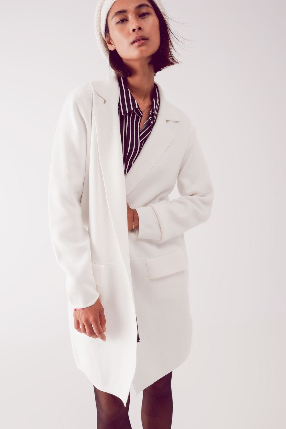 Maxi cardigan panna con colletto