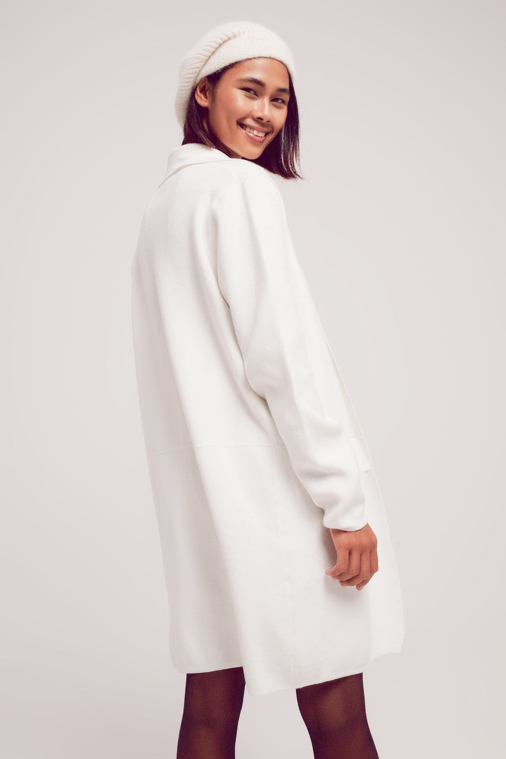 Maxi cardigan panna con colletto