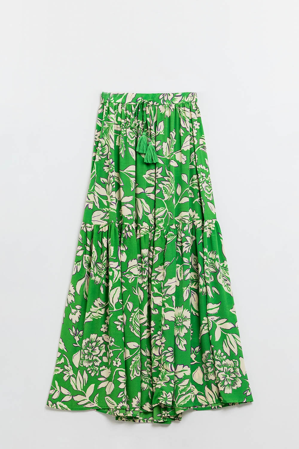 Maxi gonna a pieghe con stampa floreale verde