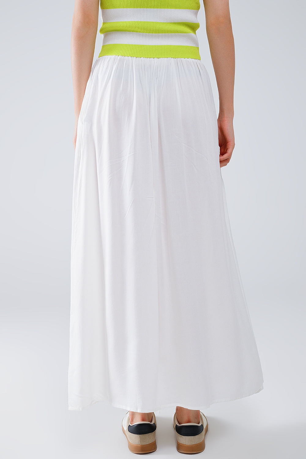 Maxi gonna in tessuto fluido bianco con elastico in vita