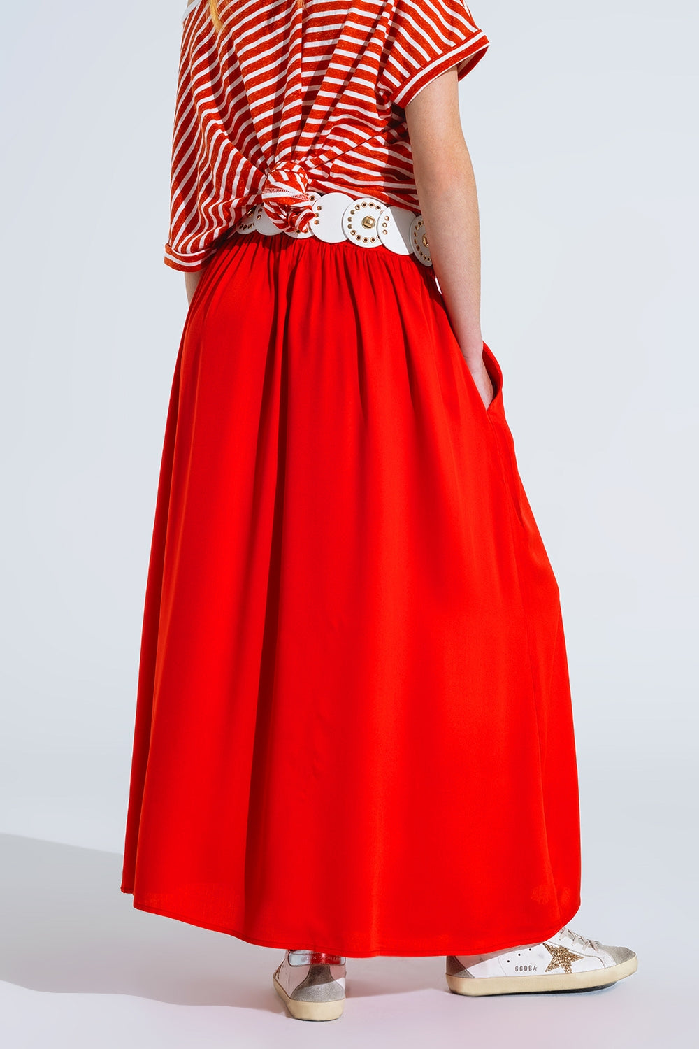 Maxi gonna in tessuto fluido rosso con elastico in vita