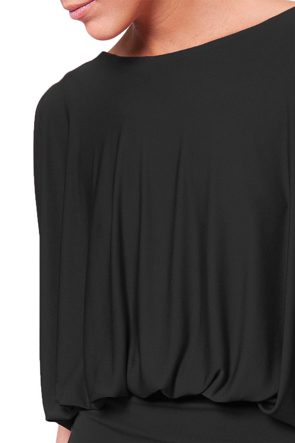 Mini abito nero drappeggiato con schiena a V