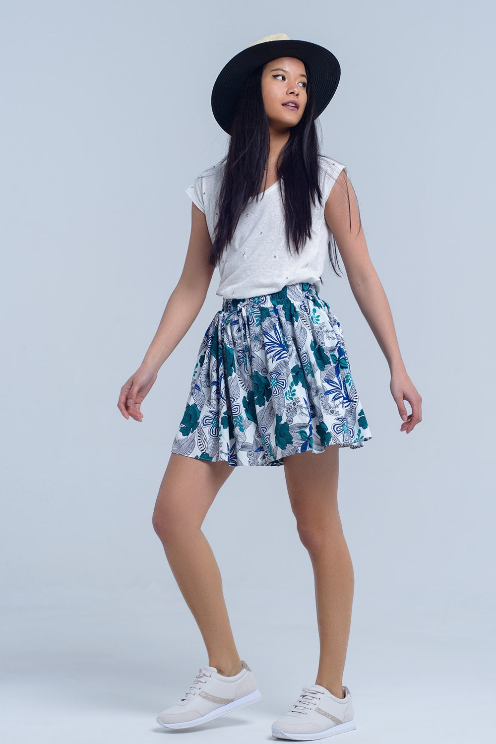 Mini skorts blu con stampa floreale