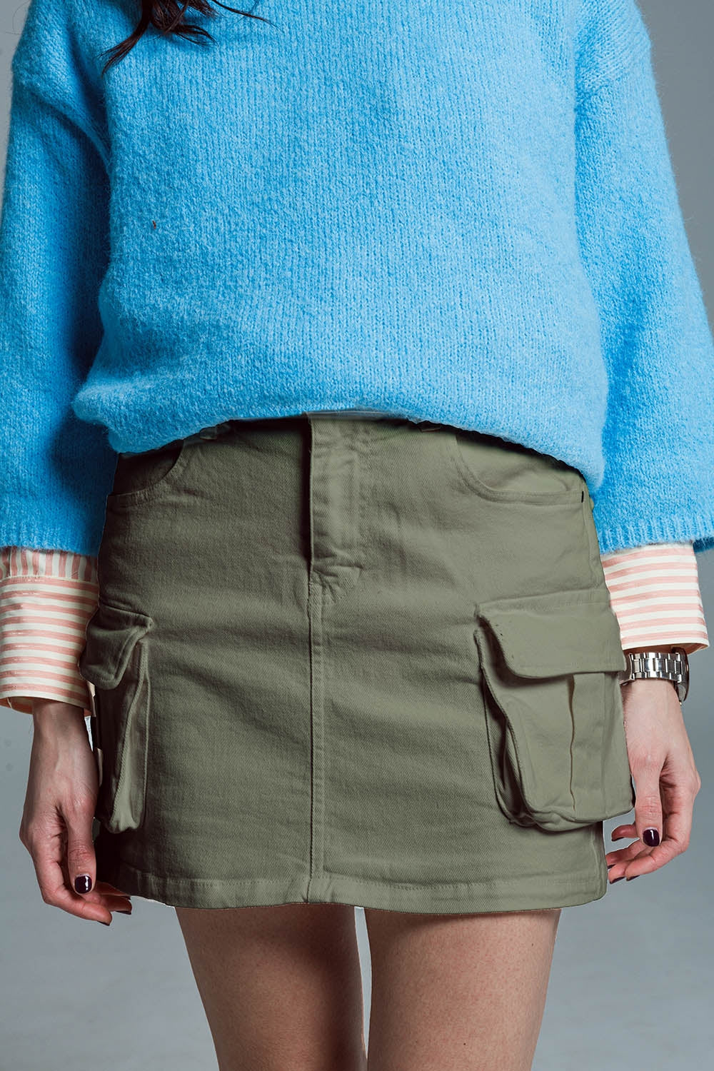 Minigonna cargo color kaki