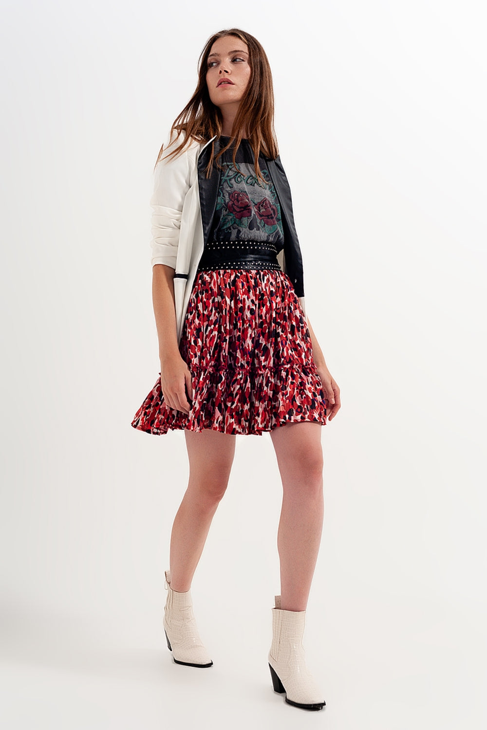 Minigonna con ruches in animalier