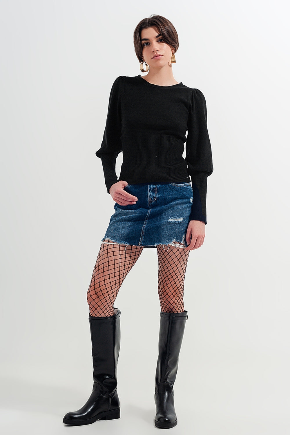 Minigonna denim effetto vissuto dettagli strappati