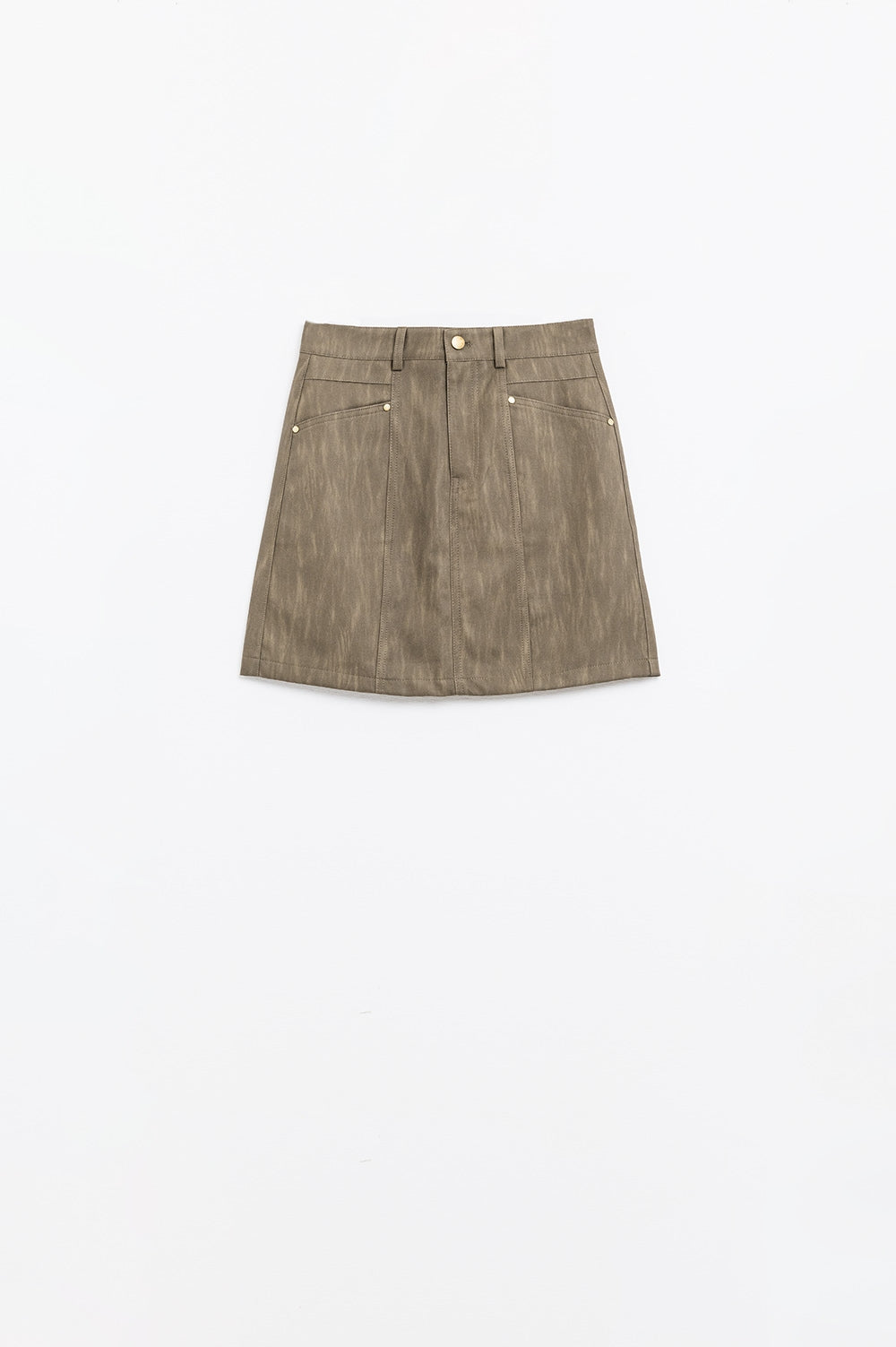 Minigonna dritta in similpelle marrone con tasche