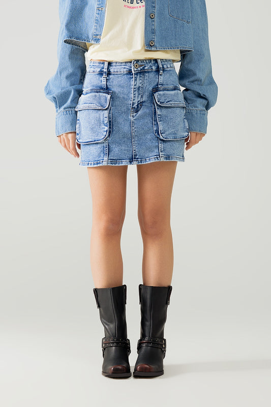 Q2 minigonna mid wash con tasche cargo