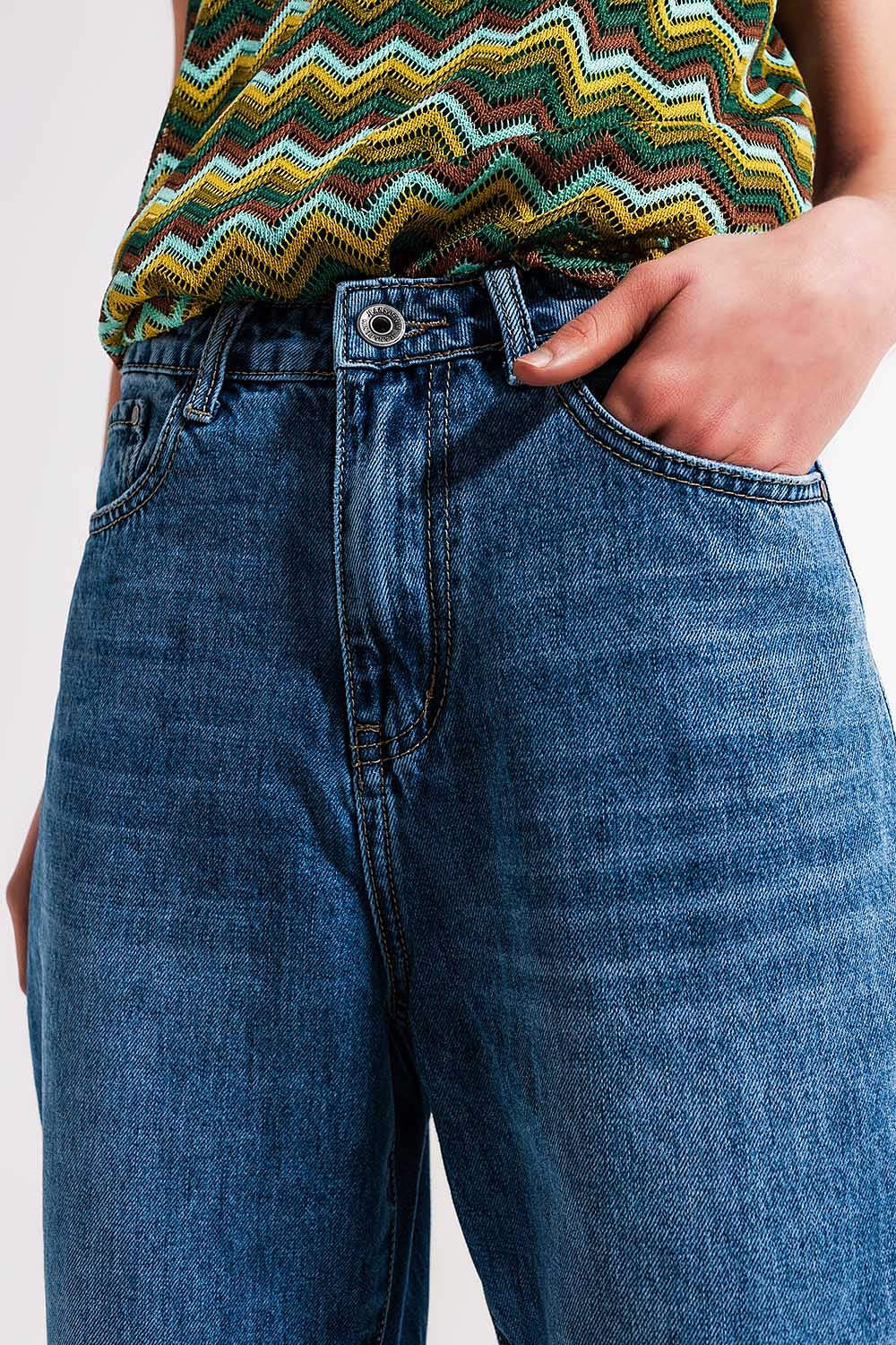 Mom jeans a vita alta in cotone