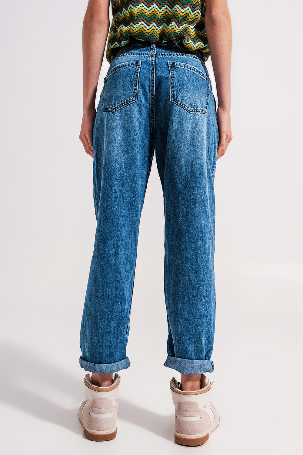 Mom jeans a vita alta in cotone