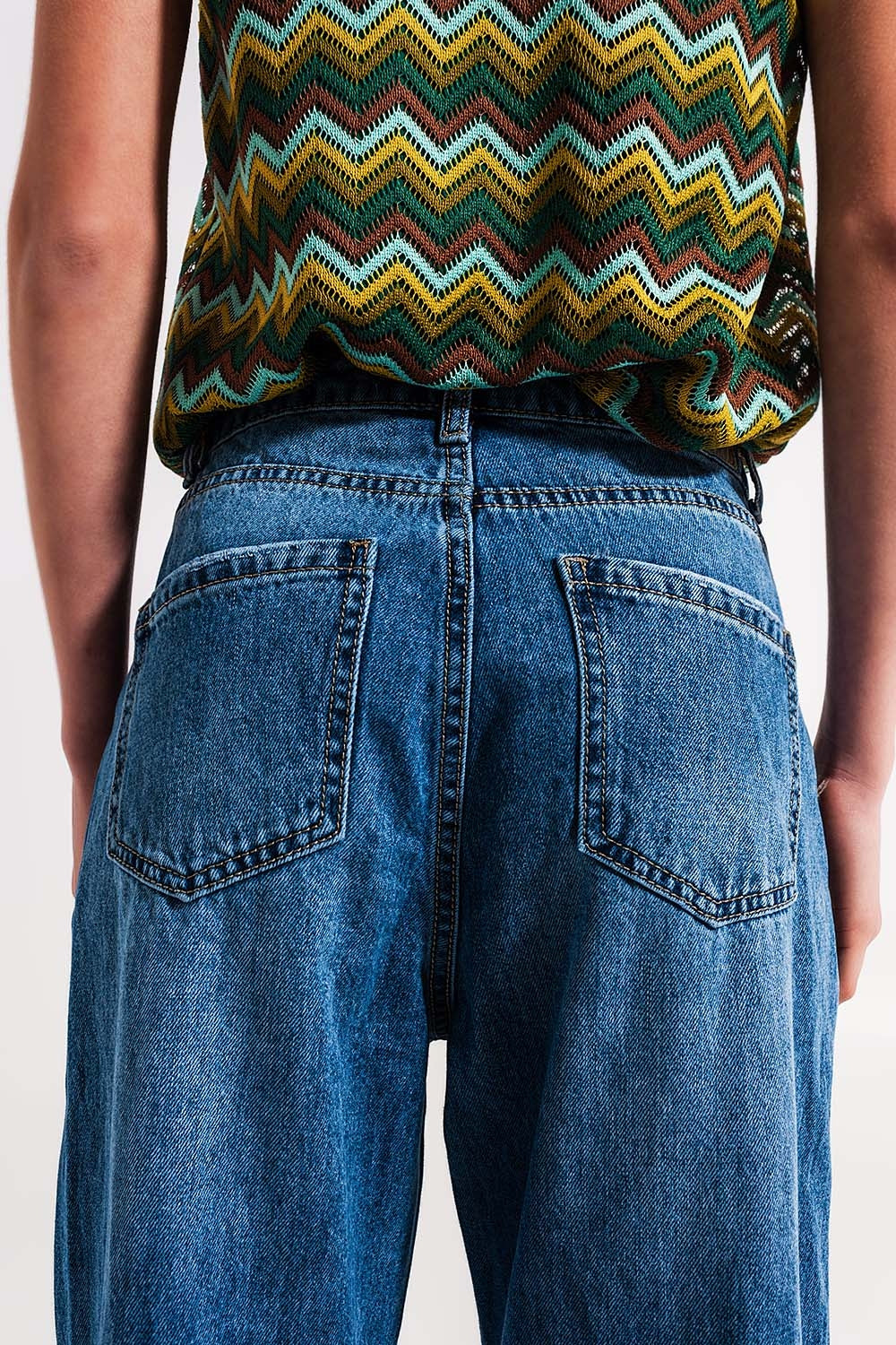 Mom jeans a vita alta in cotone