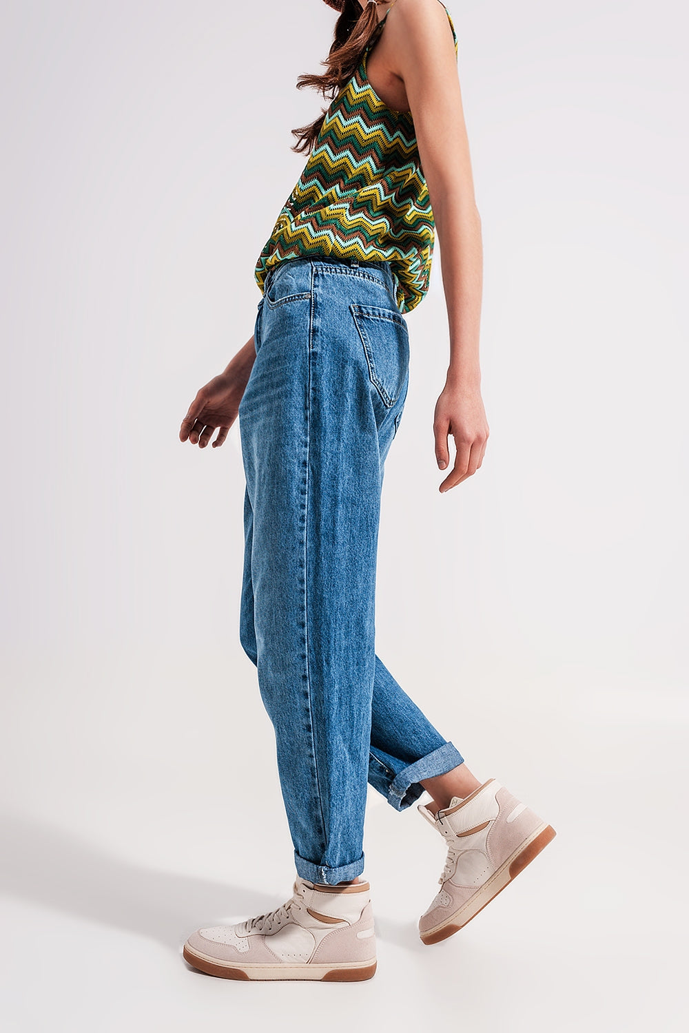 Mom jeans a vita alta in cotone