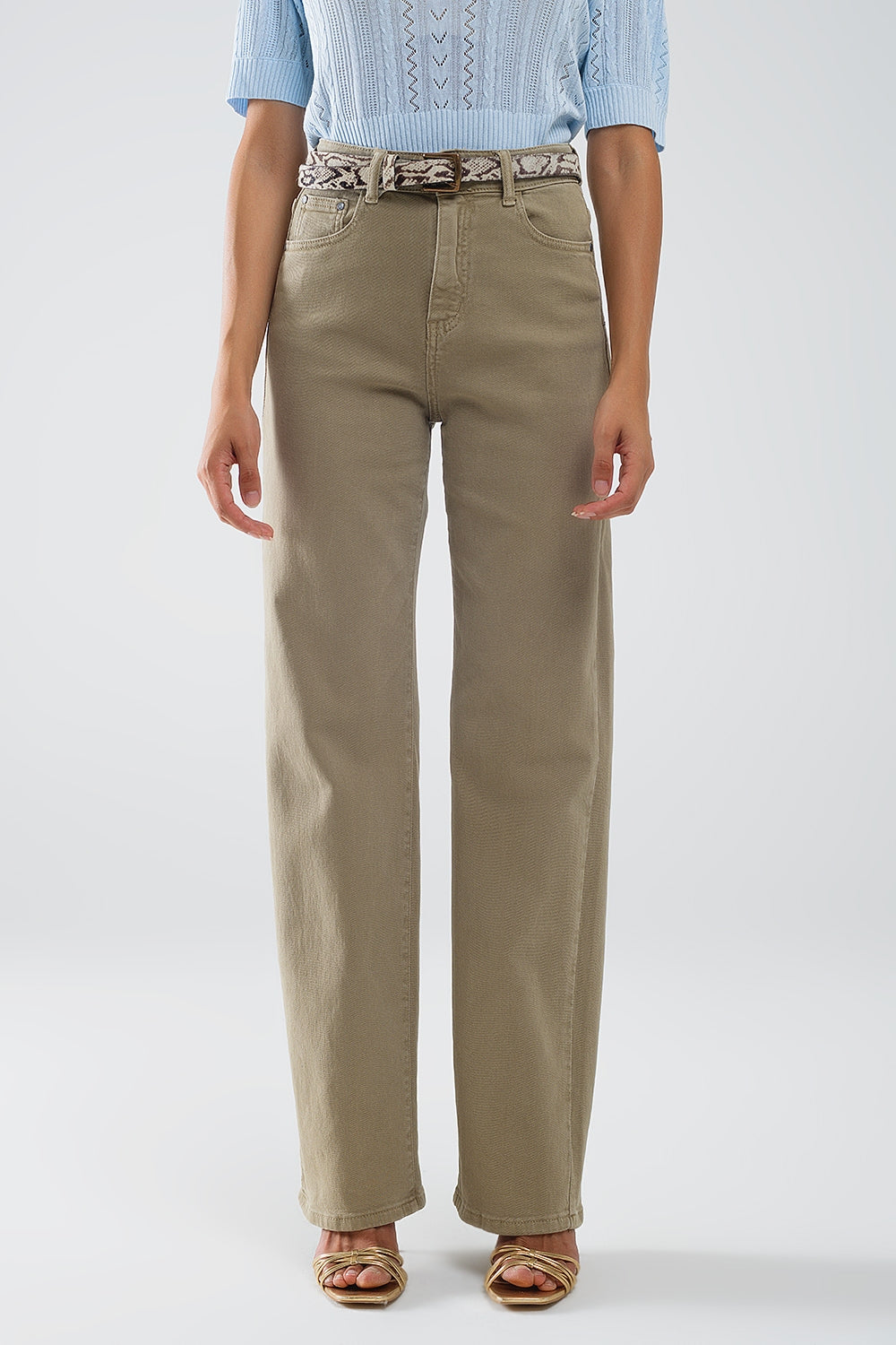 Q2 Mom jeans extra larghi a vita alta color beige