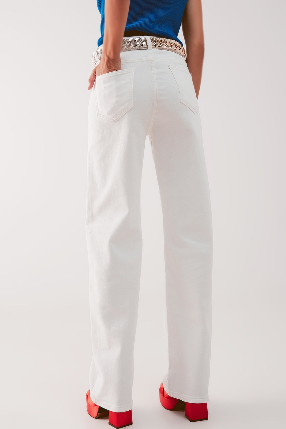 Mom jeans extra larghi a vita alta color crema
