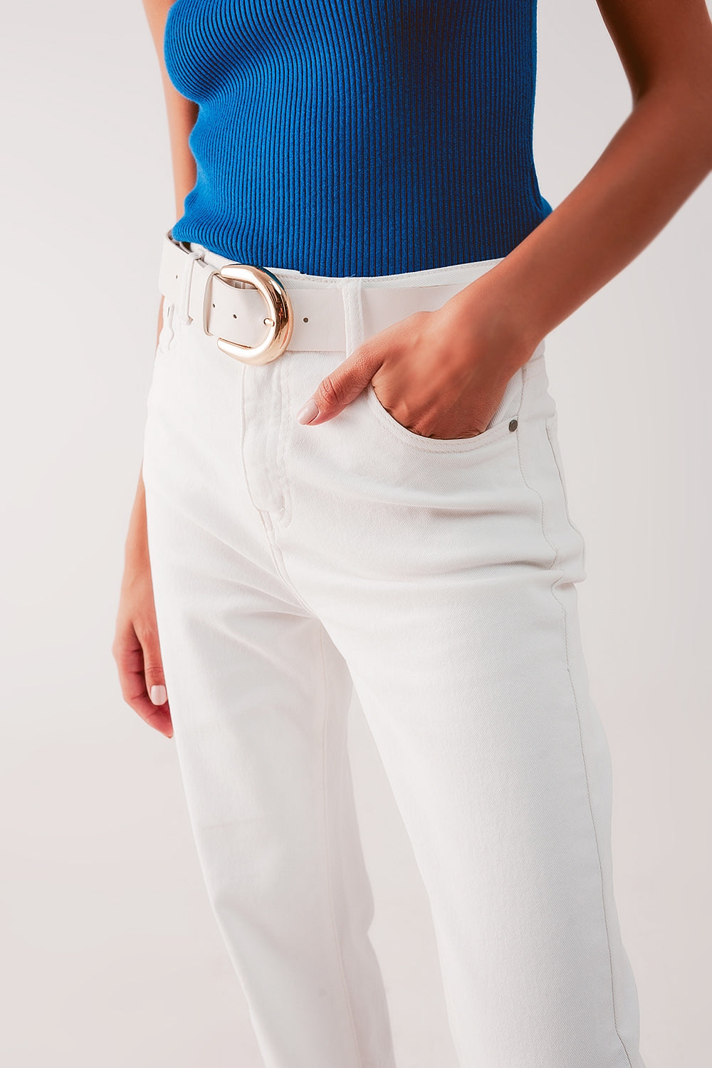 Mom jeans extra larghi a vita alta color crema
