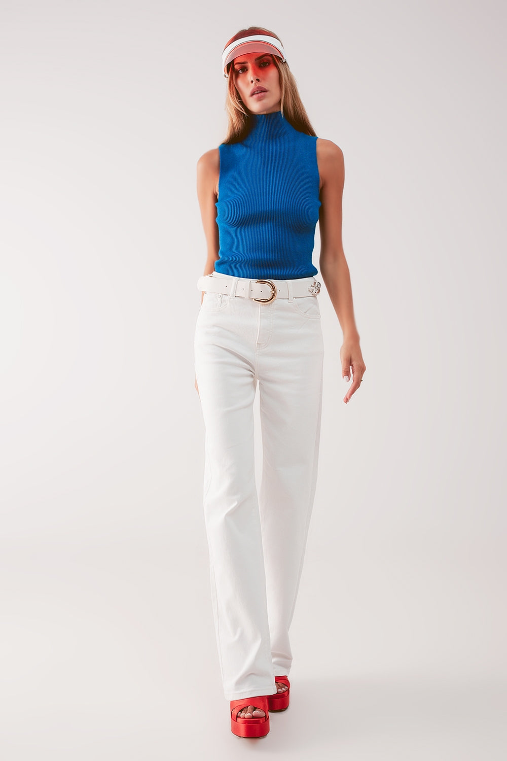 Mom jeans extra larghi a vita alta color crema