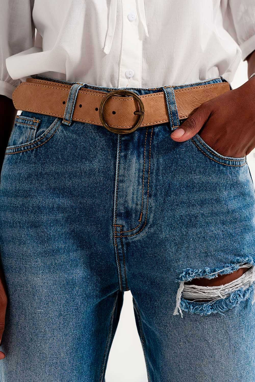 Mom jeans invecchiati blu