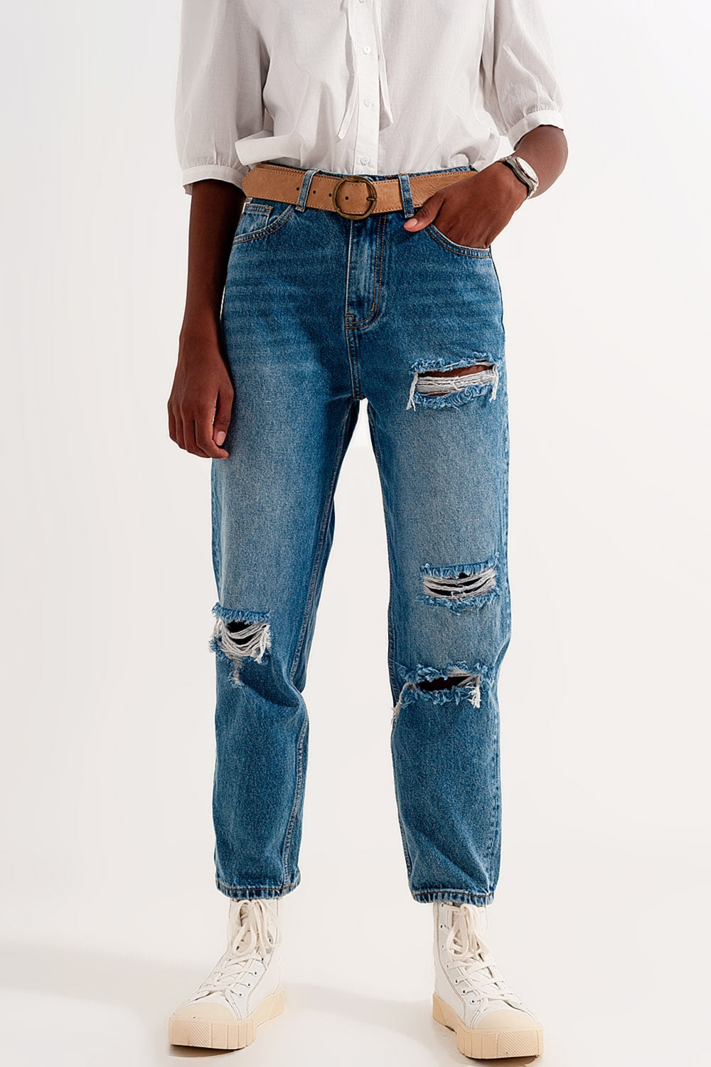 Mom jeans invecchiati blu