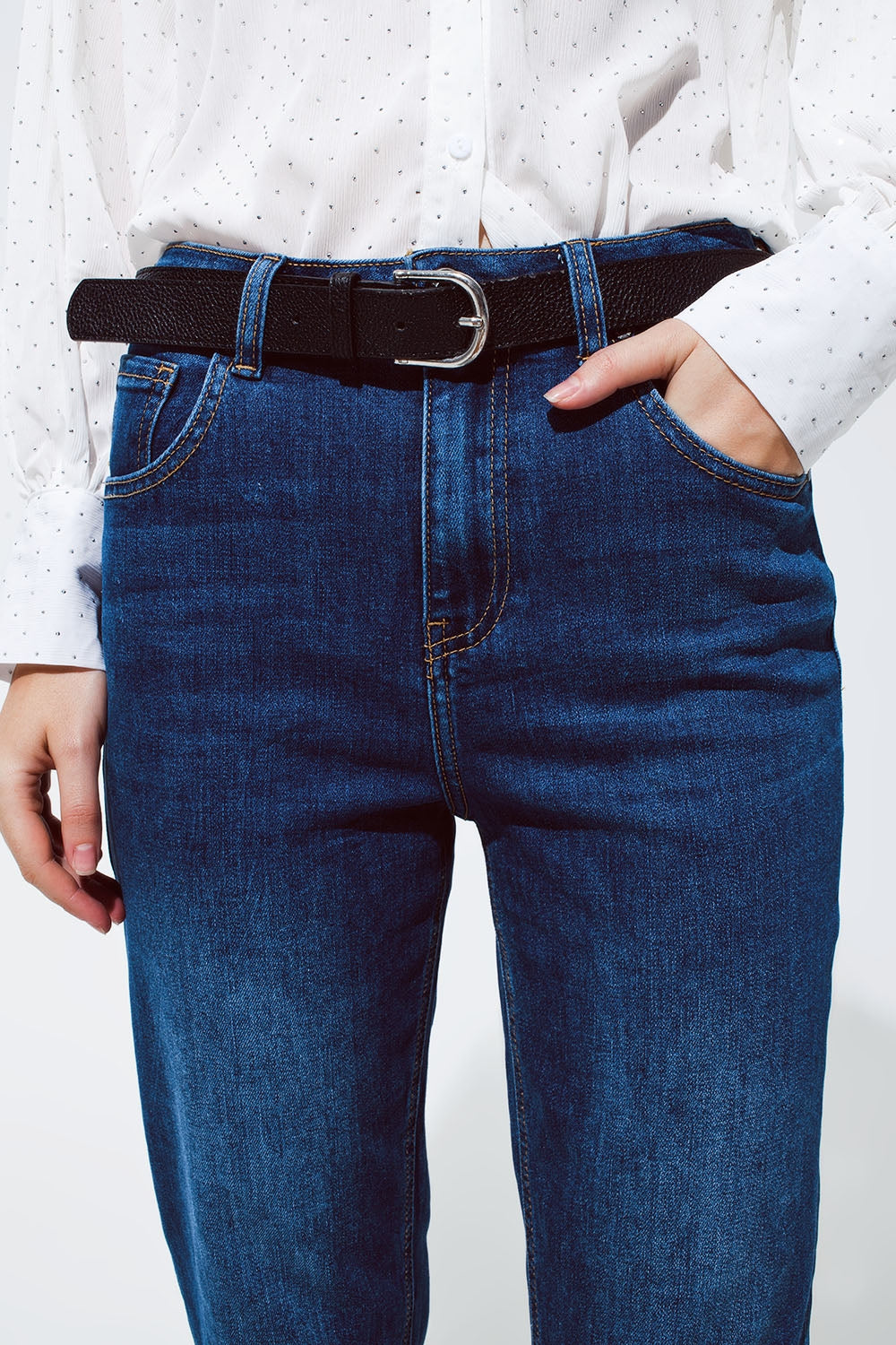 Mum Jeans in lavaggio medio con orlo ripiegato
