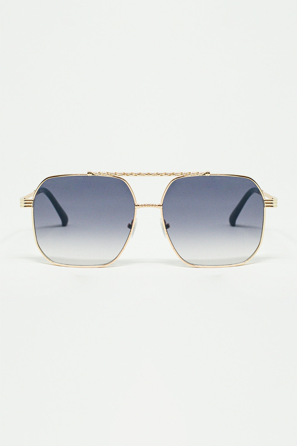 Q2 occhiali da sole con montatura quadrata dorata in blu ombre