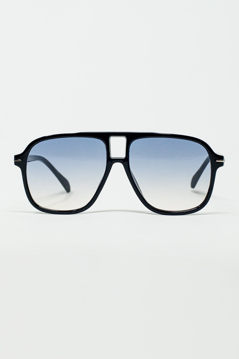 Q2 Occhiali da sole Oval Aviator con lenti blu fumo in nero
