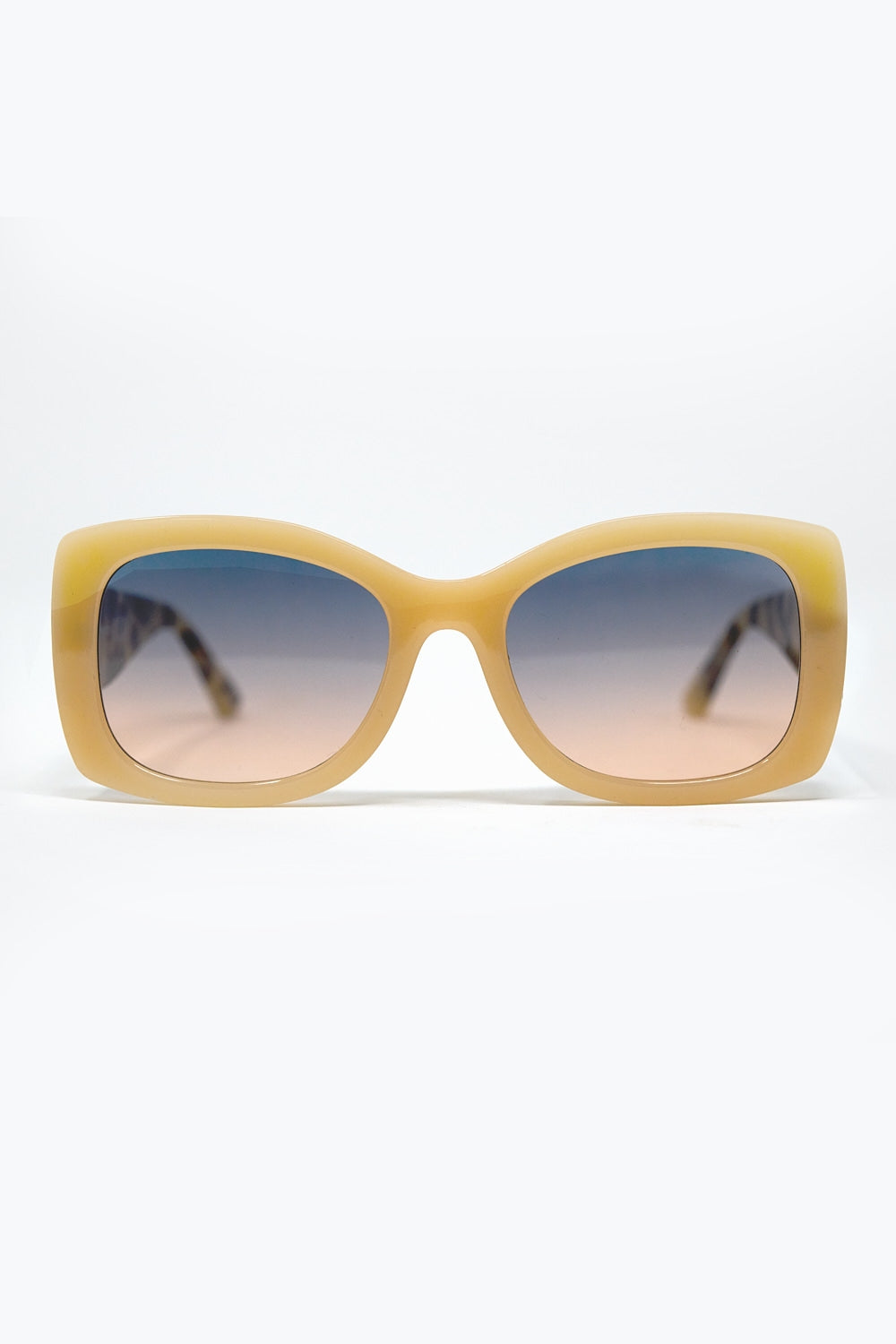 Q2 Occhiali da sole ovali oversize beige in acetato