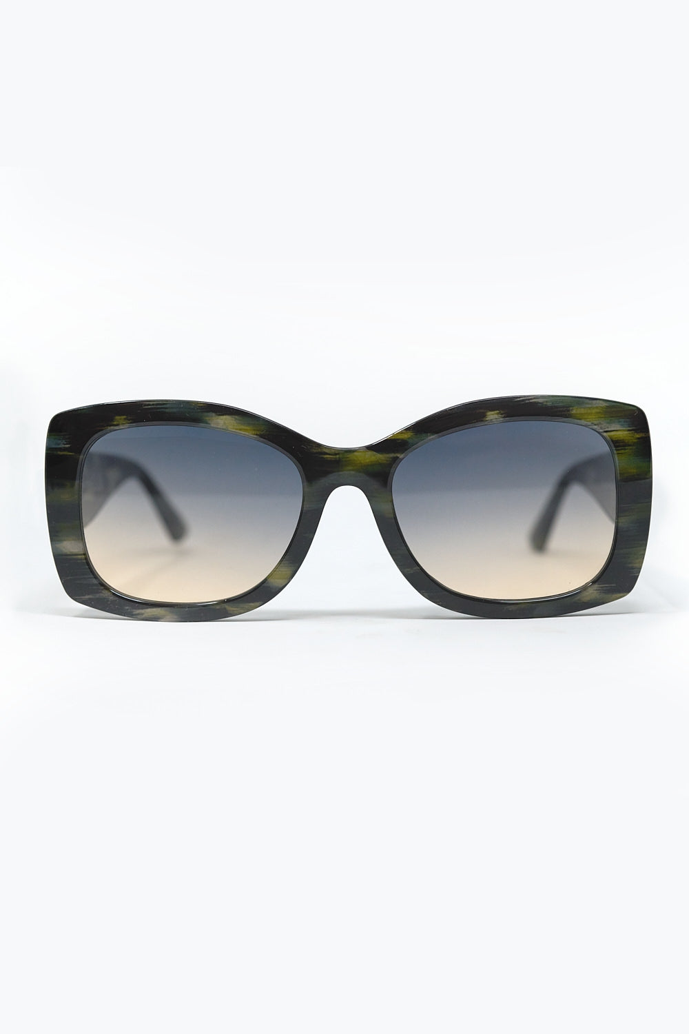 Q2 Occhiali da sole ovali oversize con guscio di tartaruga verde in acetato