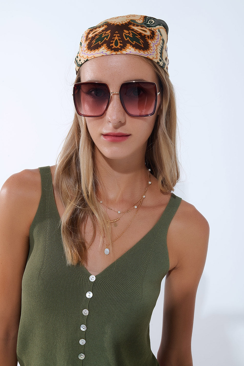 Occhiali da sole quadrati extra large in marrone