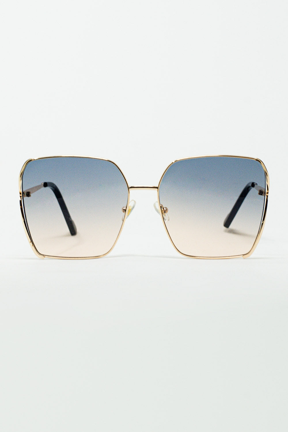 Q2 Occhiali da sole quadrati oversize in metallo con lenti blu sfumate