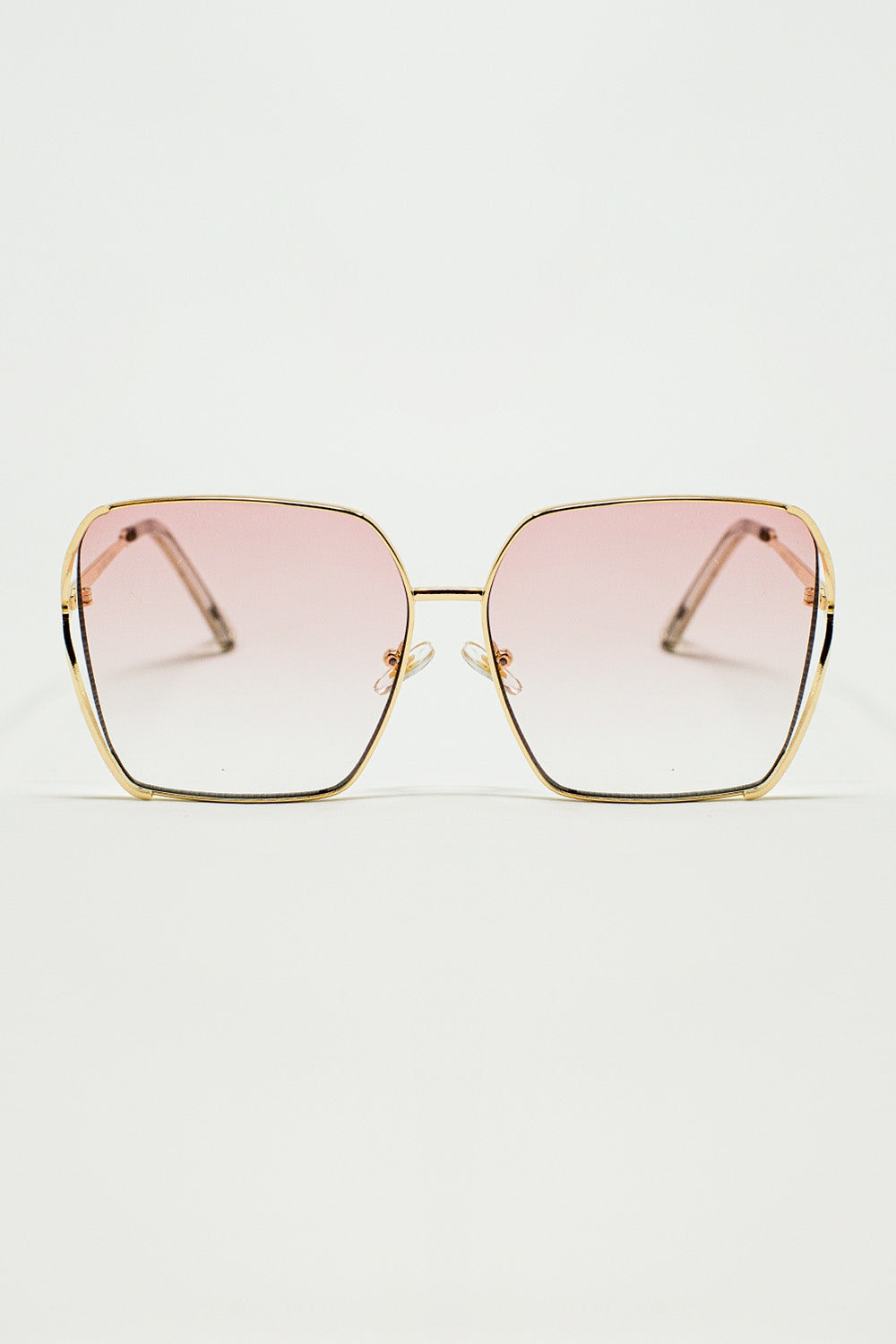 Q2 Occhiali da sole quadrati oversize in metallo con lenti sfumate rosa chiaro