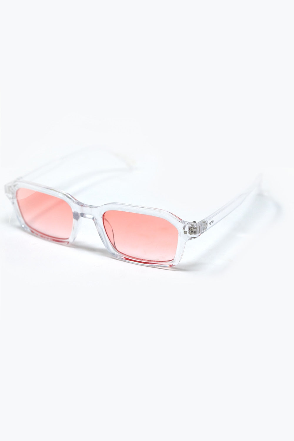 Occhiali da sole rettangolari con montatura spessa in acetato trasparente e lenti fumé color pesca