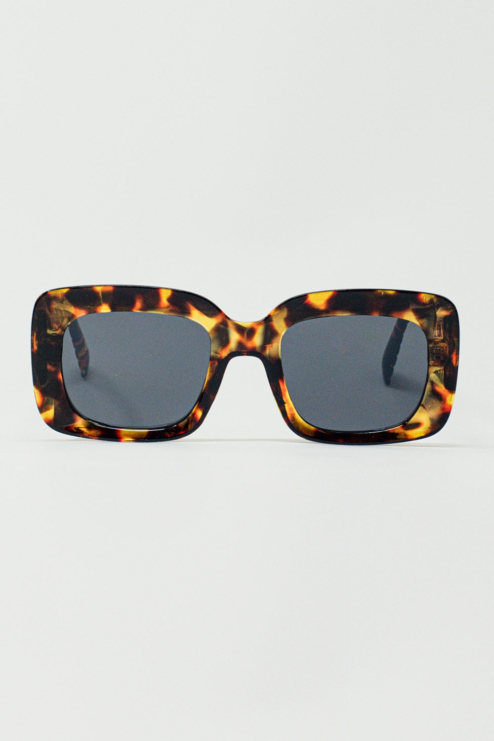 Q2 Occhiali da sole rettangolari oversize in vintage tartaruga