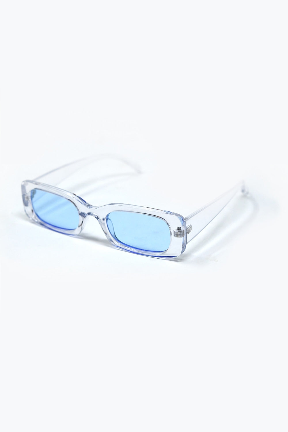 Occhiali da sole rettangolari trasparenti con lenti blu fumé