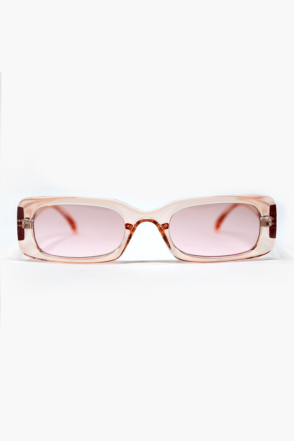 Q2 Occhiali da sole rettangolari trasparenti rosa con lenti fumé rosa