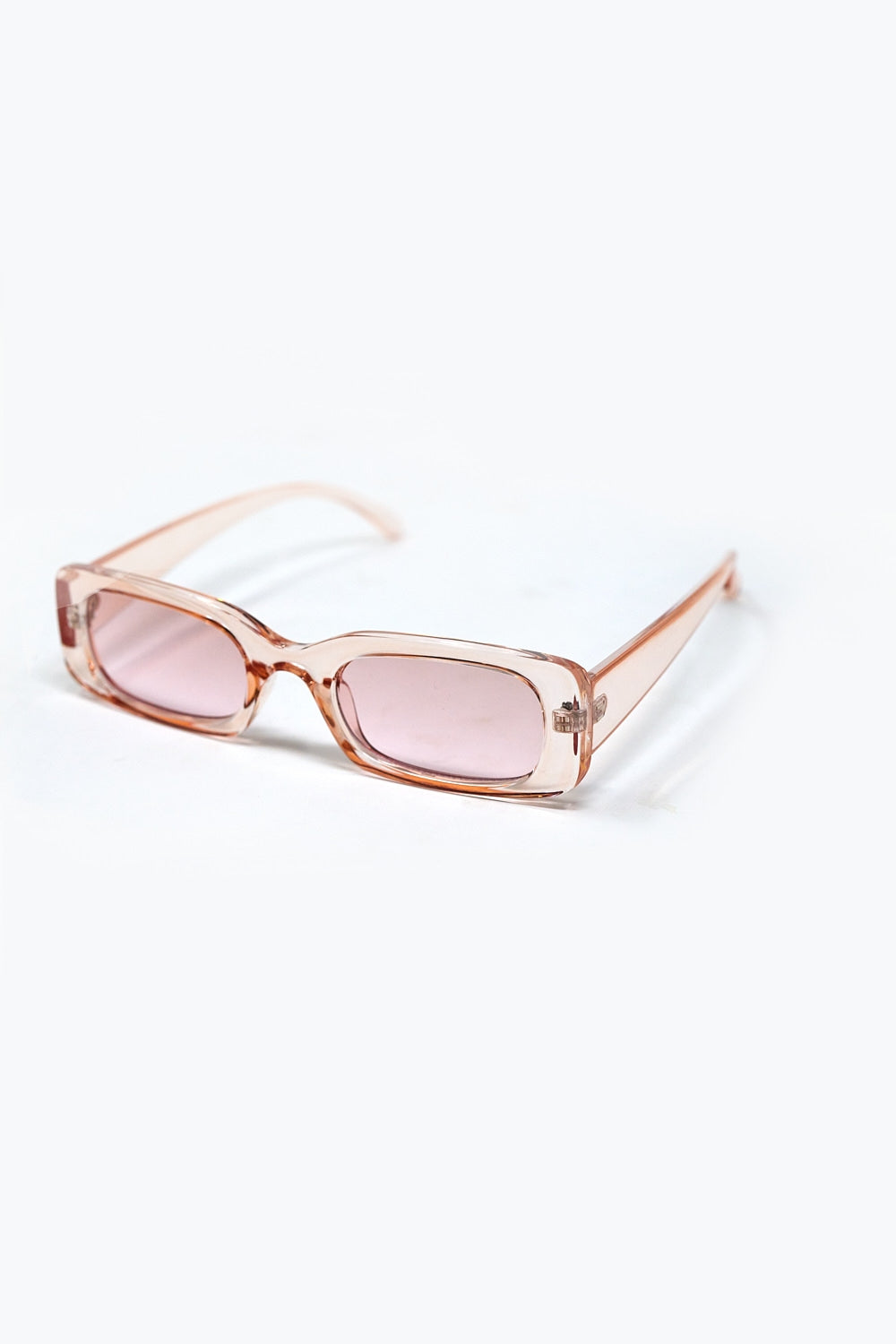 Occhiali da sole rettangolari trasparenti rosa con lenti fumé rosa